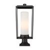 Z-Lite Sheridan 1 Light Outdoor Pier Mounted Fixture, Black & White Opal 595PHBR-533PM-BK